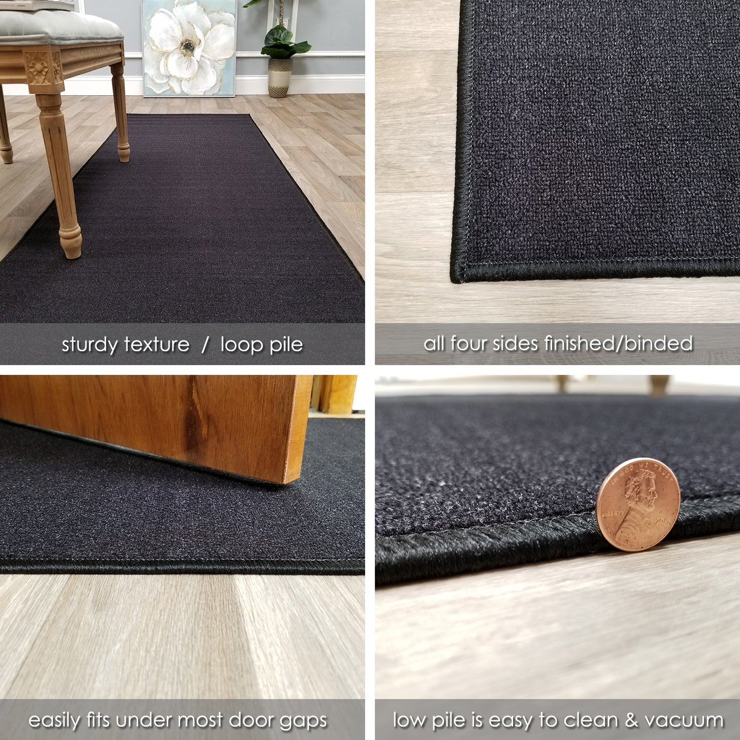 Solid Colored Custom Size BLACK Carpet Runner Rug