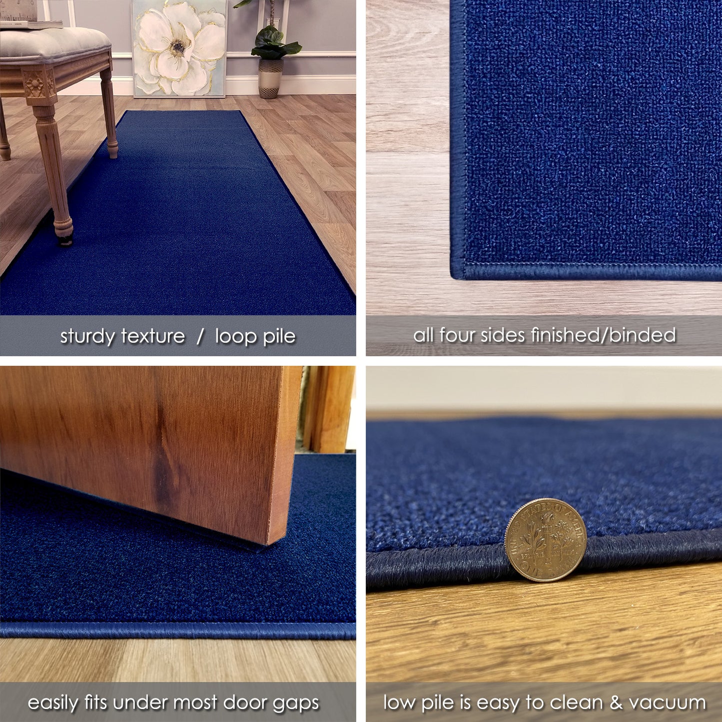 Solid Colored Custom Size NAVY BLUE Carpet Runner Rug