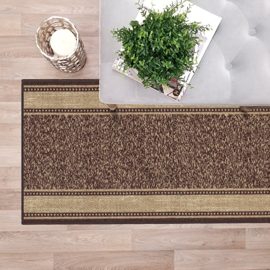 Contemporary Bordered Brown Beige Custom Size Carpet Runner Rug