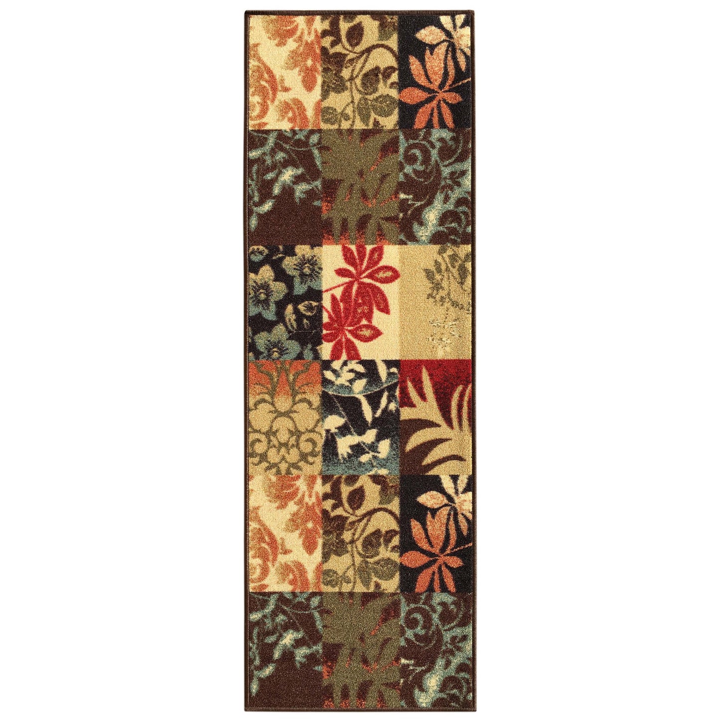 Contemporary Floral Brown Multicolor Boxes Custom Size Carpet Runner Rug