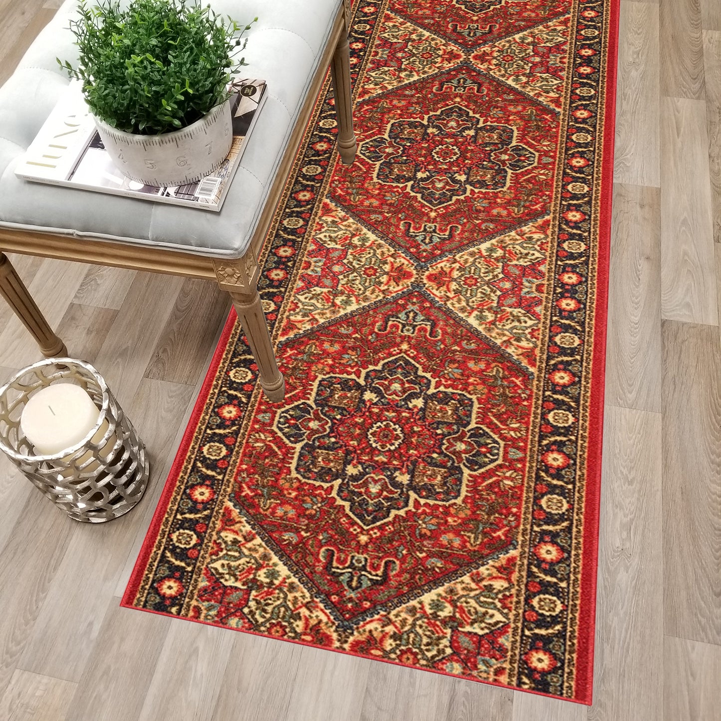 Traditional Red Medallion Custom Size Carpet Runner Rug