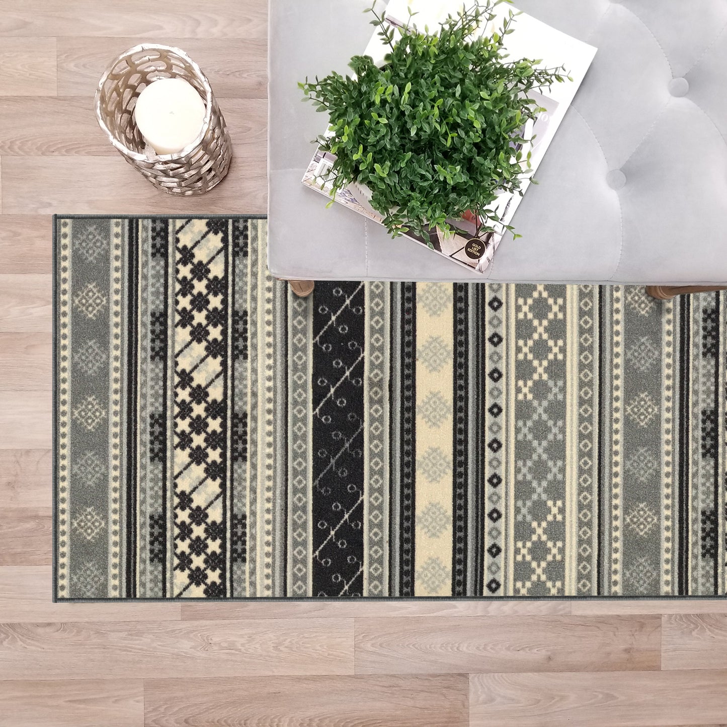 Bohemian Kilim Grey Black Custom Size Carpet Runner Rug