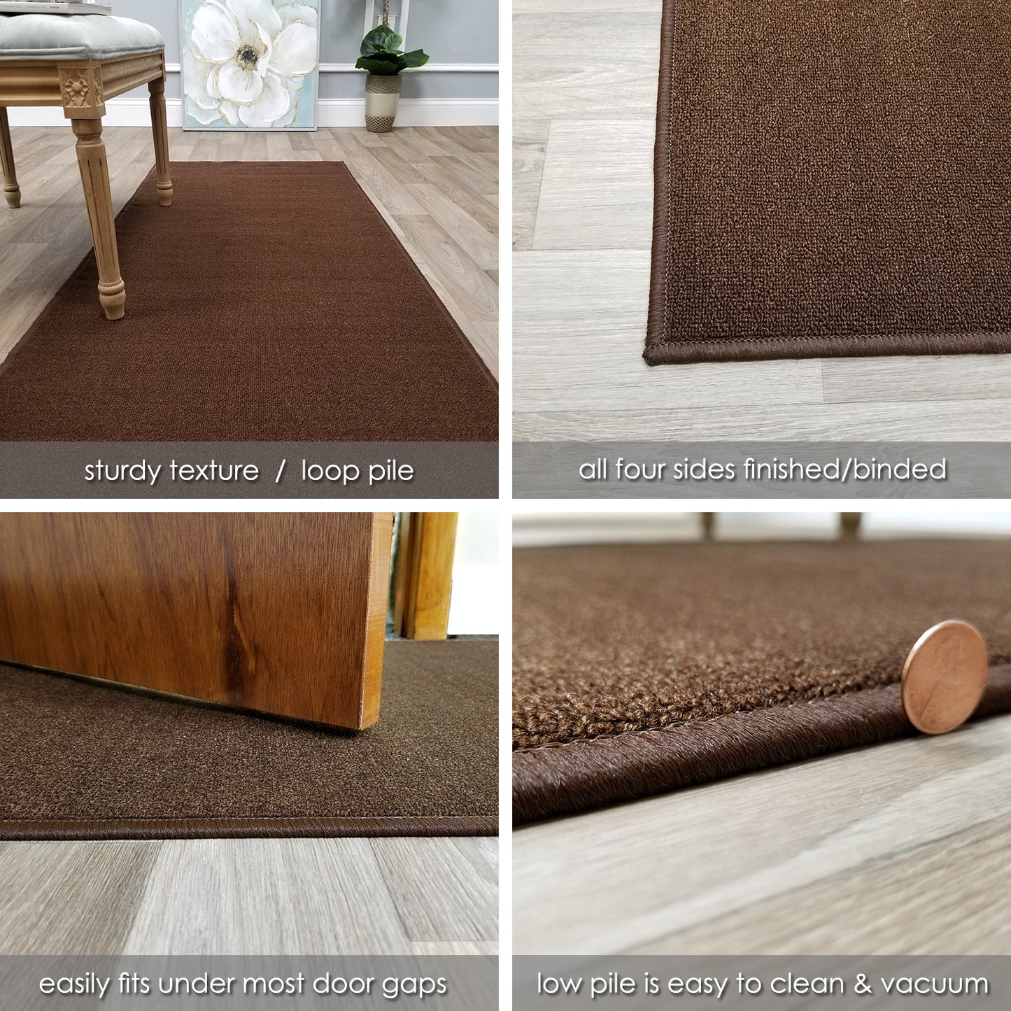 Solid Colored Custom Size BROWN Carpet Runner Rug