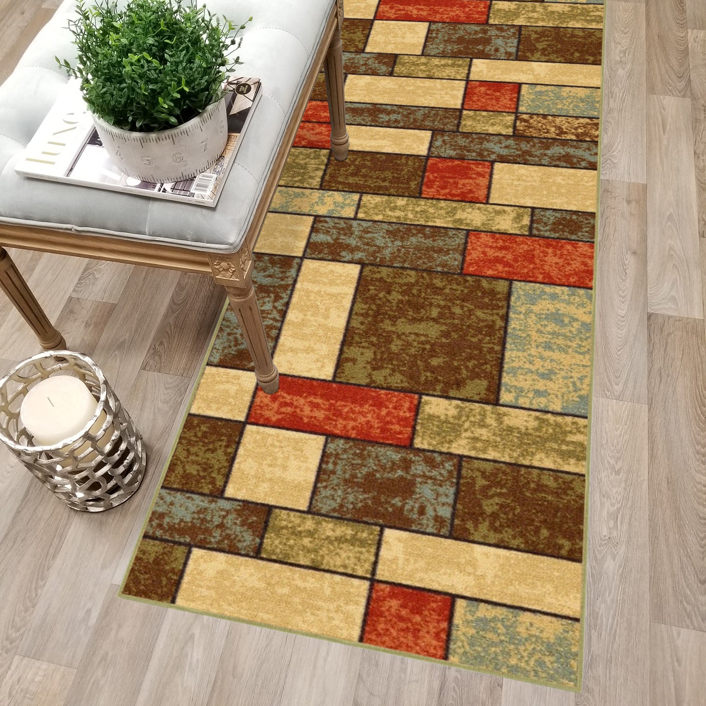 Contemporary 3D Multicolor Stones Pavement Custom Size Carpet Runner Rug